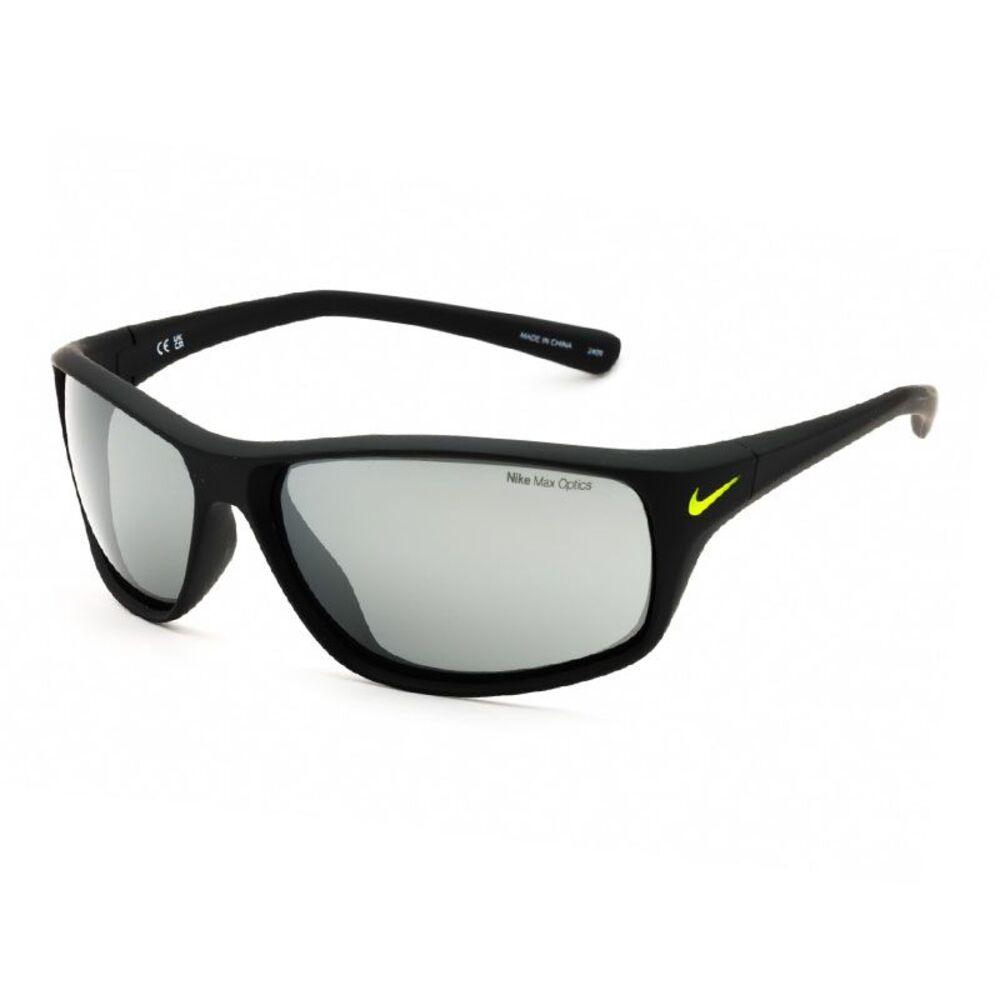 Nike Sunglasses Rectangle Full Rim, Matte Black/Grey Frame and Silver Flash